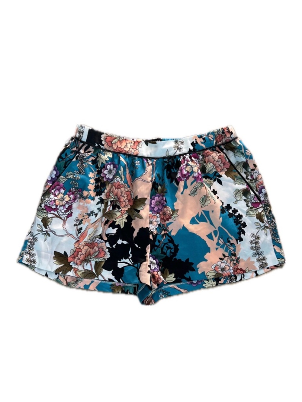 GUESS Floral Satin Women’s Shorts — Teal & Peach